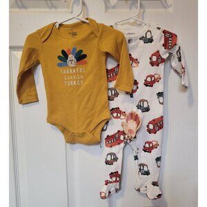 Two Piece Thanksgiving & Car Bodysuits Size 6M Carter's & Chick Pea NWT